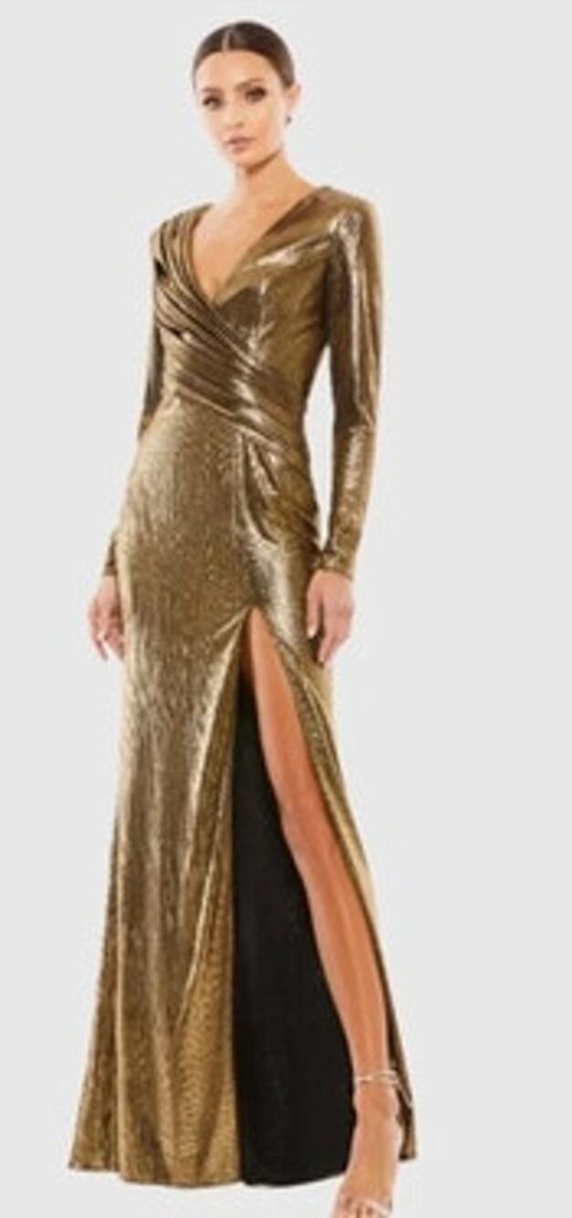 Ieena for Mac Duggal 26684Dress Metallic Gown Gold NWT 4